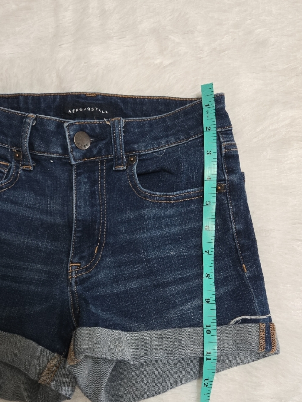 Aeropostale Women's Dark Indigo Denim Rolled Hem Shorts - Picture 3 of 6